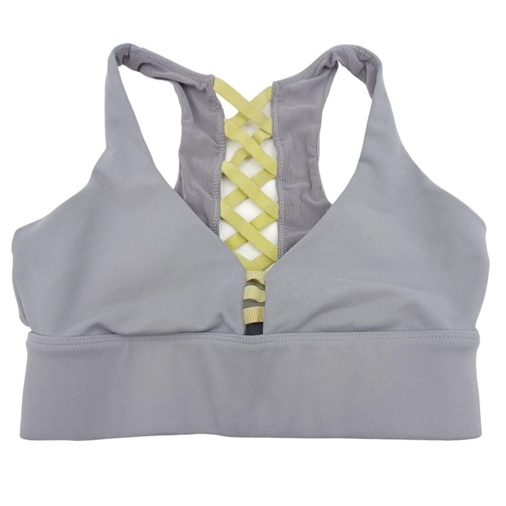 Fabletics Cici Sports Bra In Pebble/Leaf Women's XS/S Lace Up Athleisure Yoga